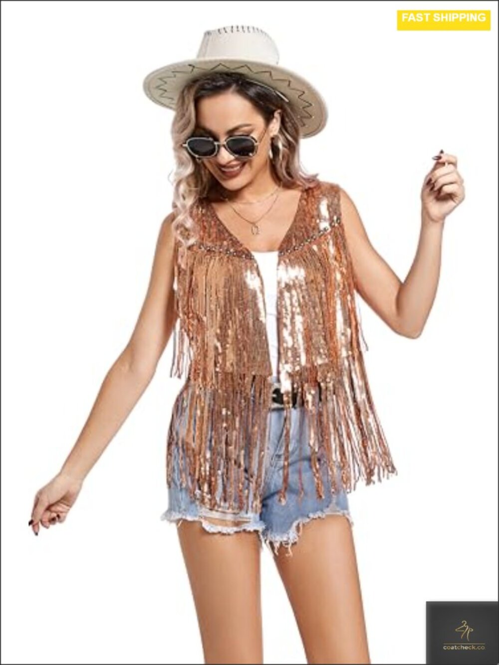 Sequined Sequin Fringe Vest with Tassels Women's Western Cowgirl Sleeveless